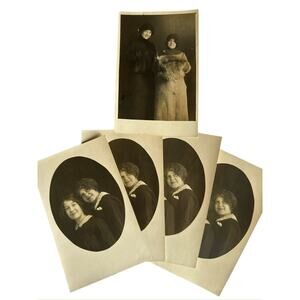 Antique RPPC Postcard Portraits Sisters Ephemera Two Poses 5 Greetings Cards